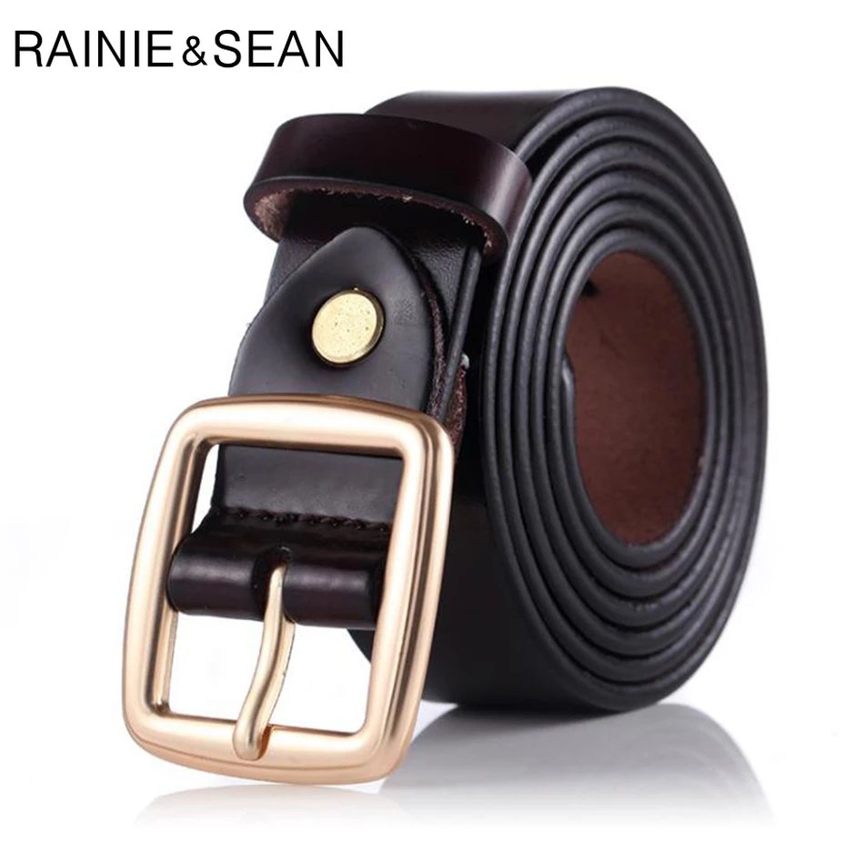 

RAINIE SEAN Coffee Genuine Leather Belts for Women High Quality Trouser Belt Pin Buckle Business Office Ladies Cow Leather Belt