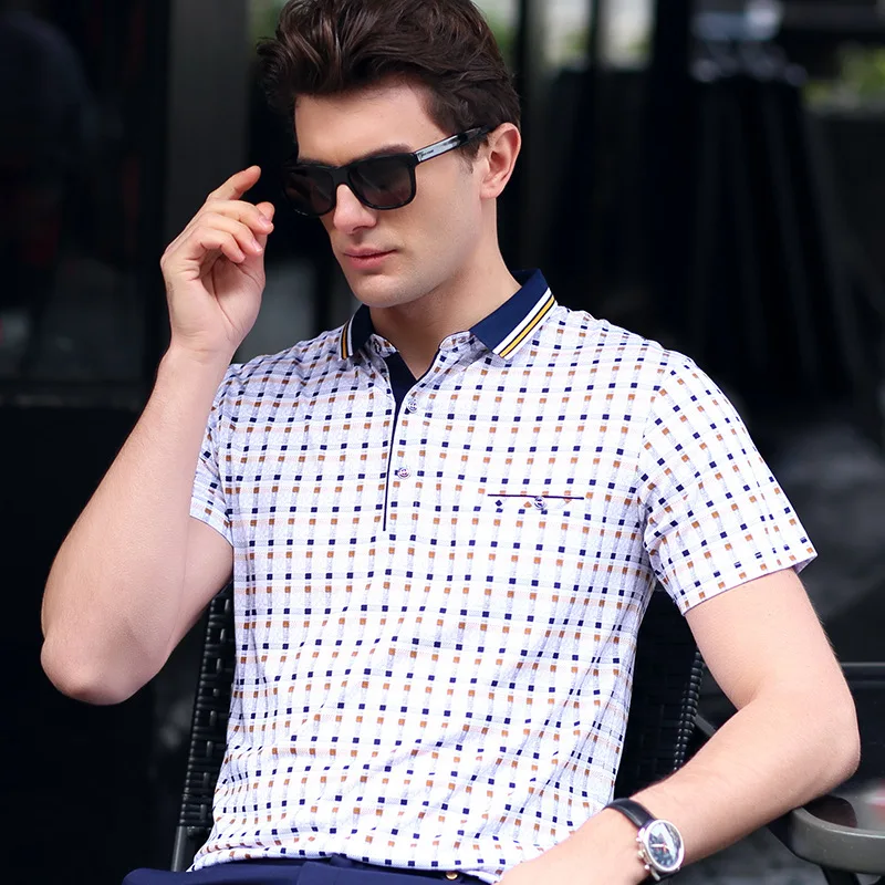 

Brand Men's Business Casual POLO Shirt Fashion Lapel Dots Printed Thin Summer Tops POLO Large Size Casual Male Shirts 2017