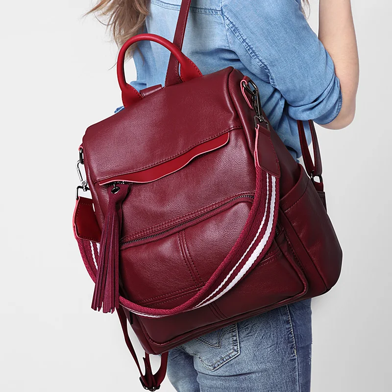 Anti Theft Backpack Soft Leather Schoolbag Casual Female Bag 2018 New