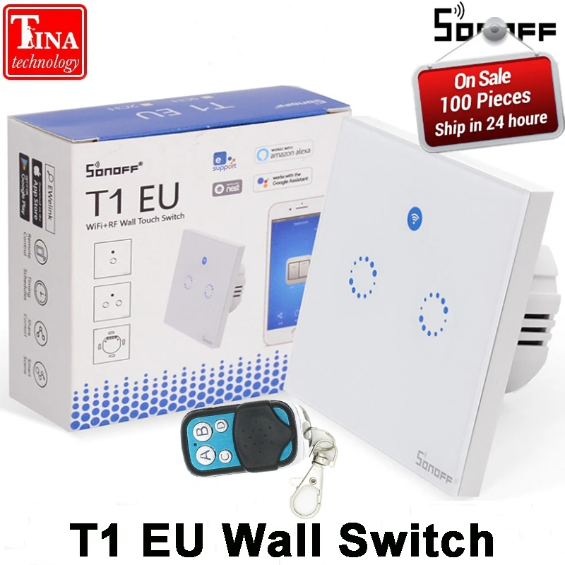 

Sonoff T1 Smart WiFi RF / APP / Touch Control Wall Light Switch 1 /2 /3 Gang 86 Type EU Panel Wall Touch Light Switch Smart Home