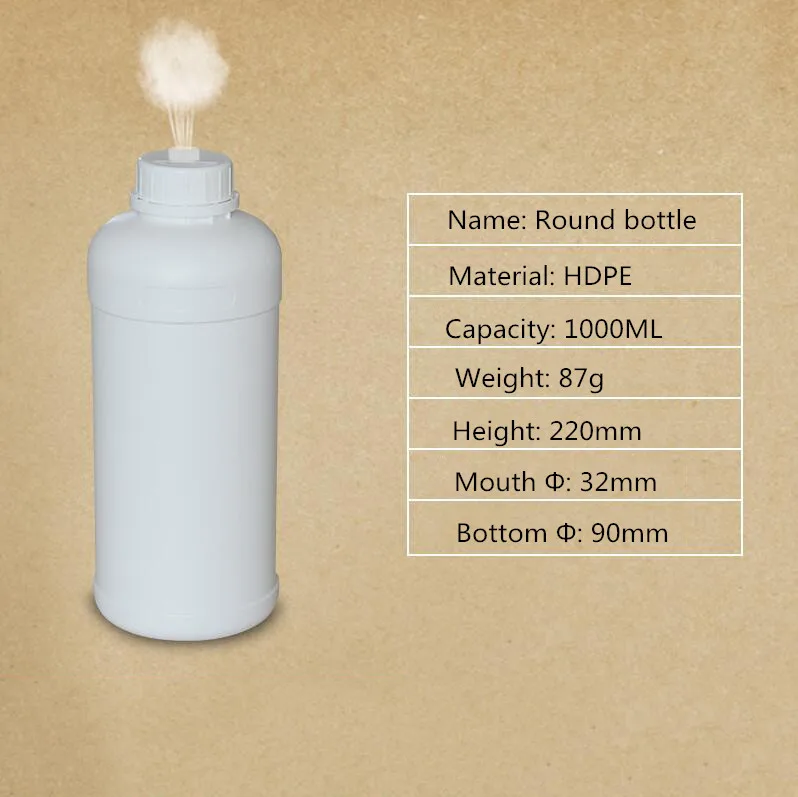 1000 мл круглая пластиковая бутылка с прозрачной крышкой, утолщенный HDPE контейнер для хранения жидкости, лосьона, шампуня - Цвет: White-C