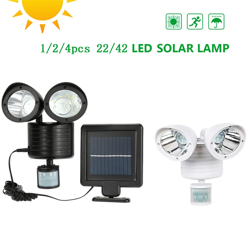 

1/2/4pcs 22/42 LED Solar Light Double Head Human Body Motion Sensor Wall Lamp Outdoor Waterproof Energy Saving Garden Lamps