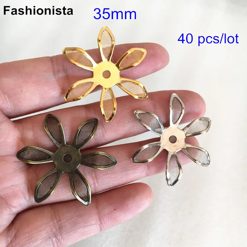 40 Pcs Metal Flowers,35mm Mesh Flowers, Pointed Top End 6petal Flowers