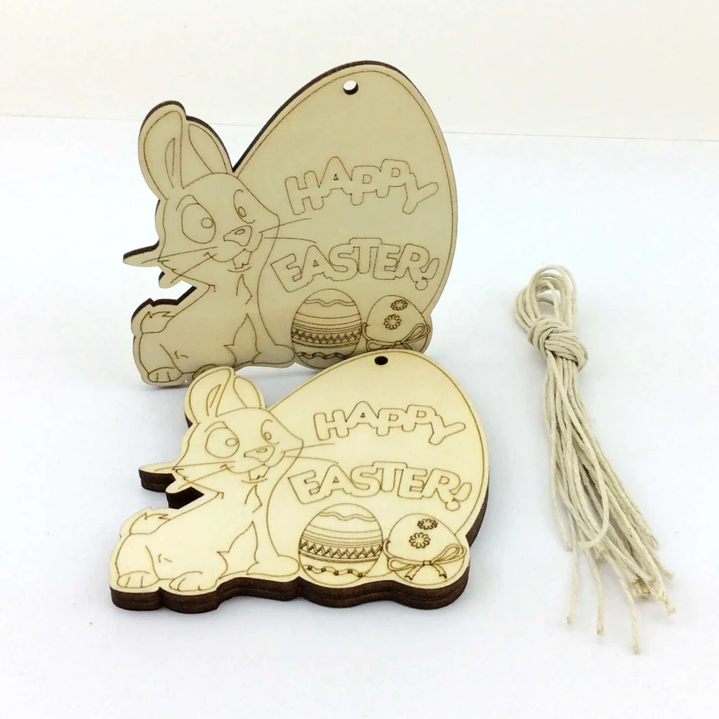 New 10pcs Happy Easter Wood Shape Tag Egg Rabbit Hanging DIY Craft Embellishment Christmas Wedding Party Favor Home Decor Gift