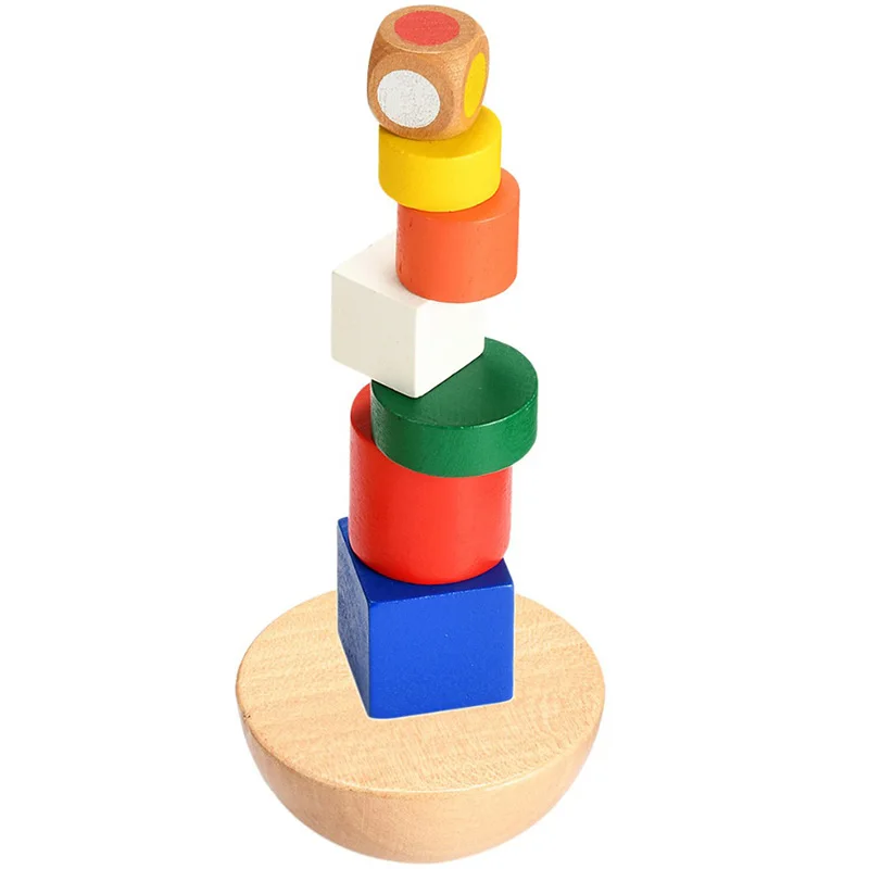 

New 1 Set Kids Wooden Geometric Blocks Montessori Balancing Game Toy with Canvas Bag for Educational Kids Gift Toys for Children
