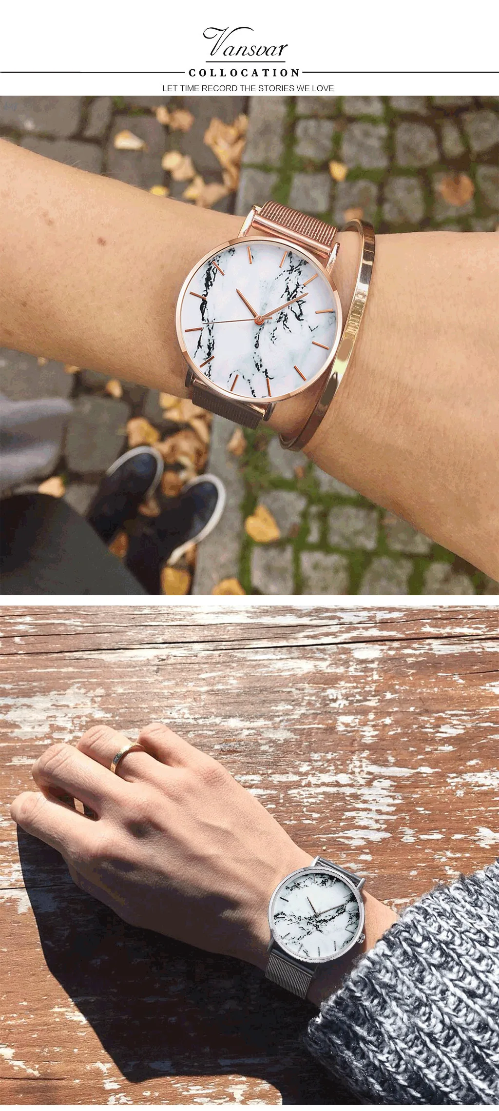Vansvar брендовые модные часы из розового золота с сетчатым ремешком креативные мраморные наручные часы повседневные женские кварцевые часы подарок часы Relogio Feminino