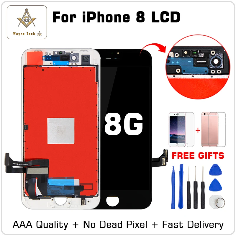 Retail AAA LCD For iPhone 8G Display With Touch Digitizer Assembly With Parts Cold Glue + 3D