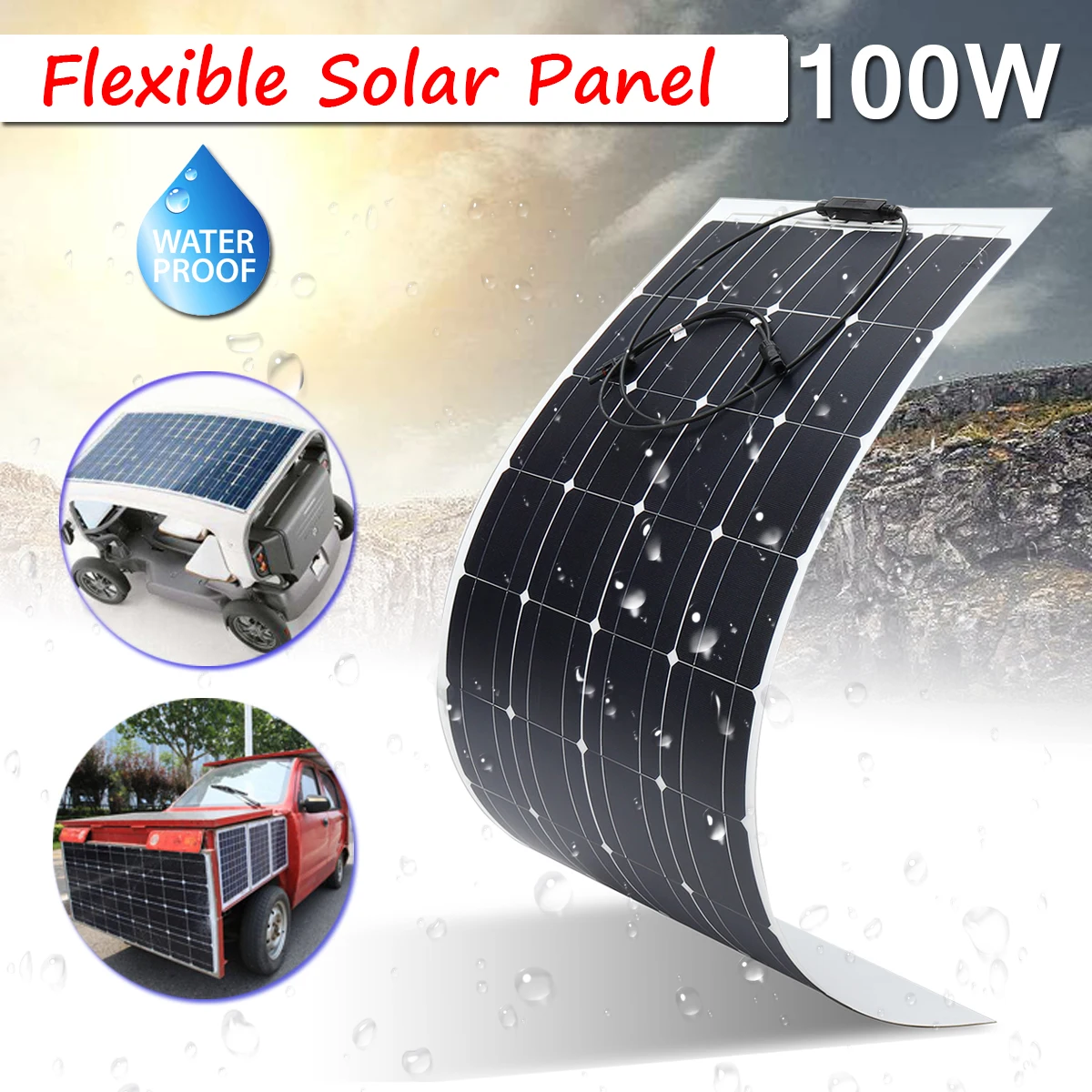 

100W 18V Semi Flexible Solar Panel Off Grid 23.5% Efficiency For Home RV Boat Mono Silicon Waterproof Super Thin Design Safety