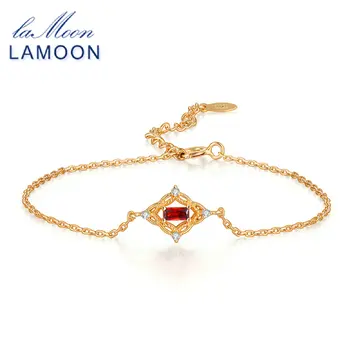 

LAMOON100% Natural Gemstone S925 Red Garnet Bracelet For Women Vintage 925 Sterling Silver Jewelry Charm Gift Fine Jewelry HI055