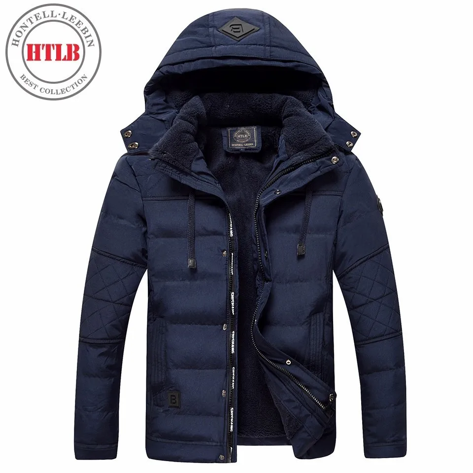 

HTLB Brand New Men Winter Warm Thick Fleece Jacket Parkas Coat Bio Down Autumn Fleece Hooded Hat Outerwear Parkas Men Plus Size
