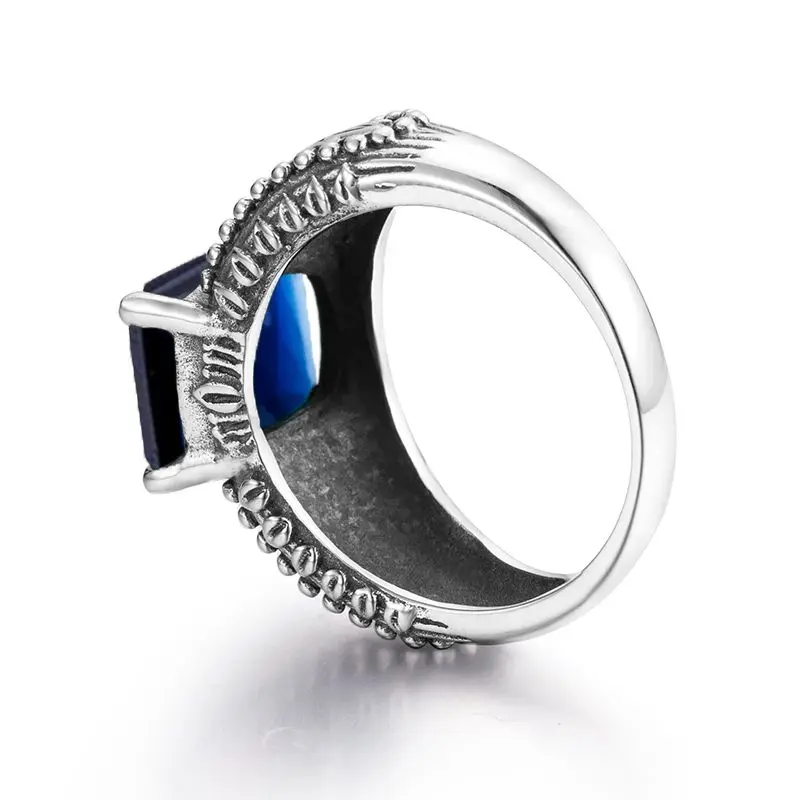 SzjinAo Vintage Square September Birthstone Sapphire Ring Solid 925 Sterling Silver Wedding Rings For Women Valentine's Day Gift