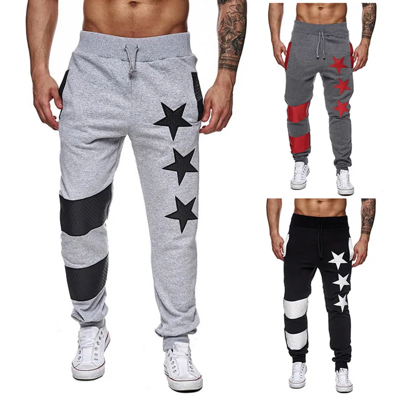 

HEFLASHOR Men Pentagram Star prints track pants Male Striped Patchwork Joggers Trousers Fashion Hip Streetwear Sweatpants
