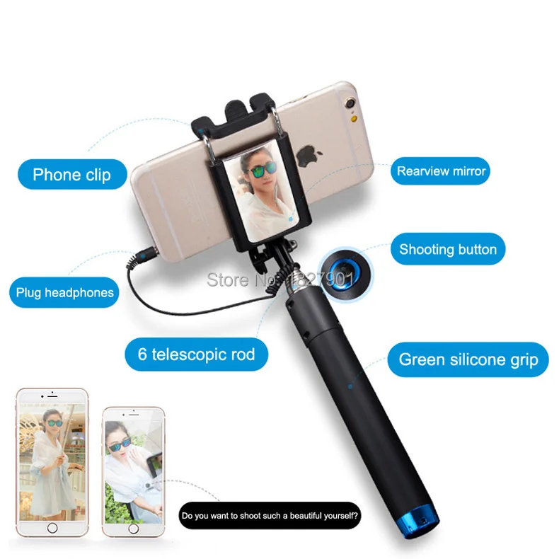 Роскошные Зеркало Selfie stick для iPhone 6 plus Универсальный Para селфи для Samsung Android IOS назад/Фронтальная камера Para Селфи