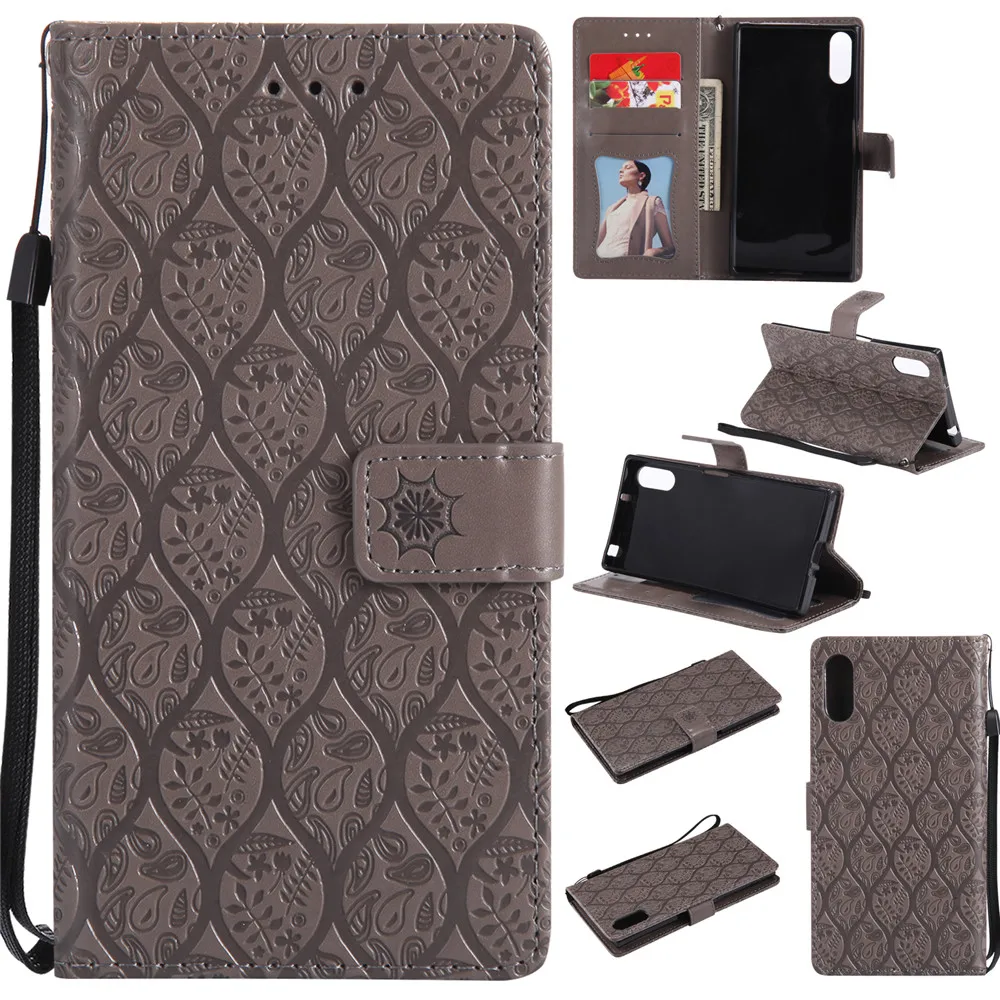 

3D Embossed Rattan Flowers Flip Case For Sony Xperia XZ PU Leather Silicon Luxury Wallet Holster Cover For Sony xperia XZ Case