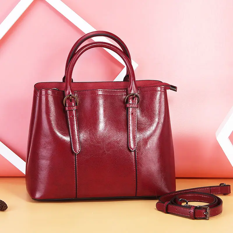 

New Arrival Genuine Leather Women's Bag Leisure Casual Tote Waxy Leather Fashion Shoulder Bags Vintage Top-Handle Bag