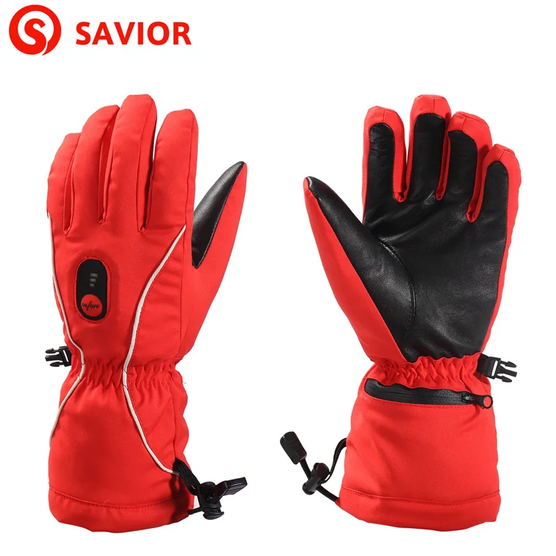 Спаситель S-08R зимние перчатки с электроподогревом для катания на лыжах для рыбалки на открытом воздухе низкая температура мужские и женские водонепроницаемые кожаные перчатки - Цвет: Красный