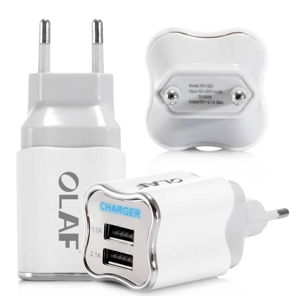

Olaf Dual USB Phone Charger EU/US Plug LED Light 5V 2.1A Fast Charging Adapter For iPhone X Samsung Xiaomi Mobile Phone Chargers