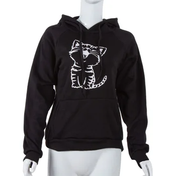 

Women Autumn Long Sleeve Pullover Hoodie Cute Cat Printed Loose Fit Sweatshirt BMF88