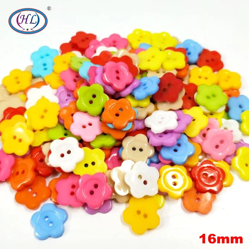 

HL 50/100PCS 16MM Mix Color Flower Plastic Buttons Flatback DIY Scrapbooking Crafts Children's Clothing Sewing Accessories