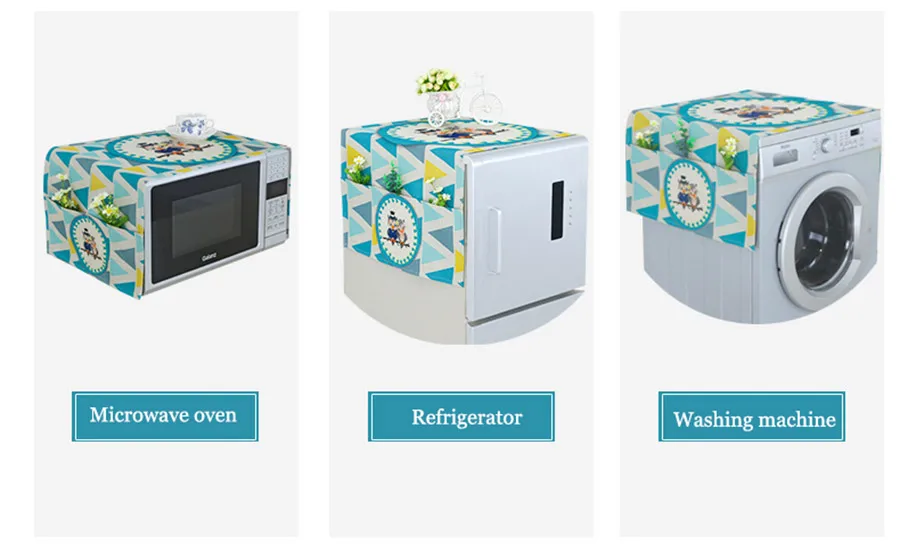 Мультфильм печатных ролик стиральная машина пылезащитный чехол для холодильника с карманом для хранения Пылезащитная хлопковая льняная ткань ремесло FD001