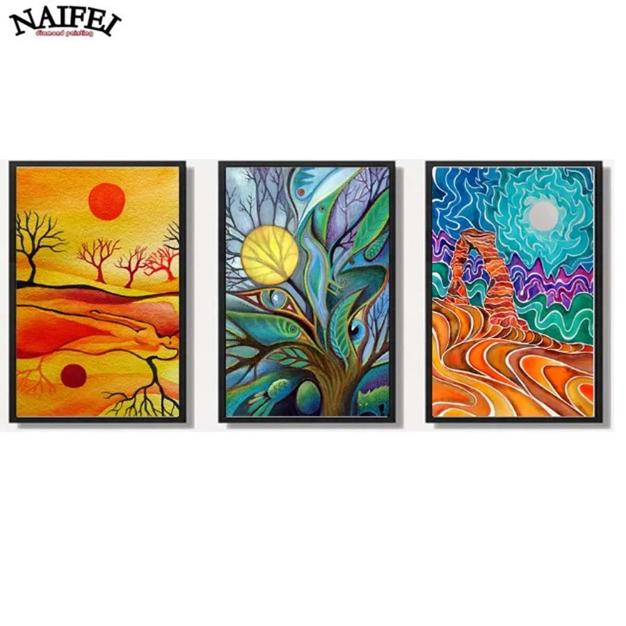 

3pcs/set,Diy Diamond Painting Cross Stitch Diamond Mosaic Needlework Crafts Full Diamond Embroidery Abstract Sunrise Home Decor