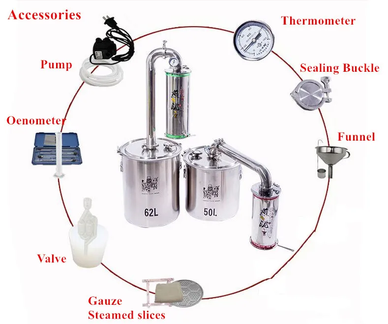 50L дистиллятор бытовой винный лимбек дистиллированный 304 нержавеющая сталь высокое качество водка производитель заварить спирт виски