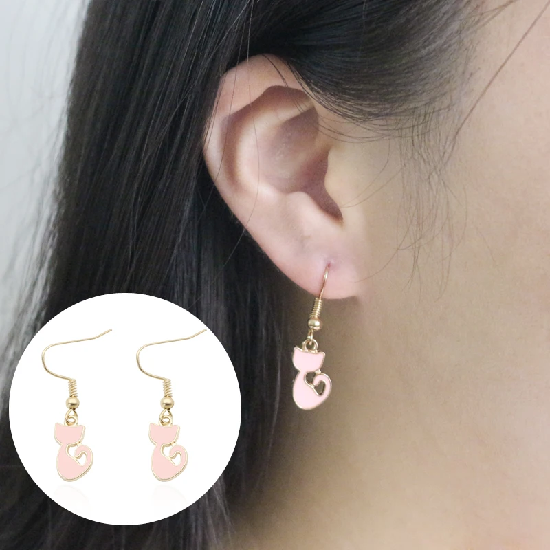 Милый Кот Серьги ручной DIY животных эмаль Висячие серьги для Для женщин Обувь
