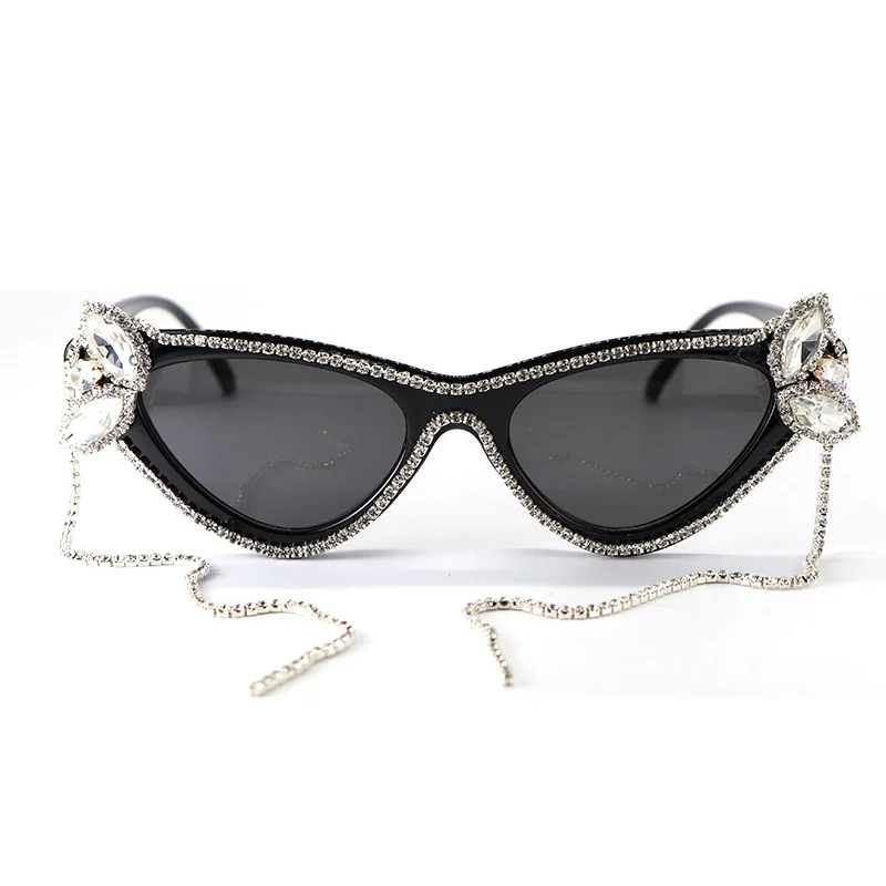 Стразы кошачий глаз цепь Ретро Винтаж узкий кошачий глаз солнцезащитные очки для женщин очки пластиковая оправа