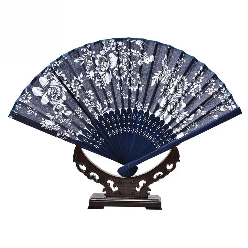 

1Pc Folding Hand Fan Fabric Floral Wedding Dance Favor Pocket Fan Chinese Fans Classic Fan