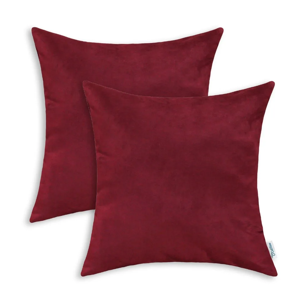 

2PCS Square CaliTime Solid Cushion Cover Pillow Shell Home Sofa Decor Super Soft Thick Heavy Faux Suede 20" X 20" Burgundy