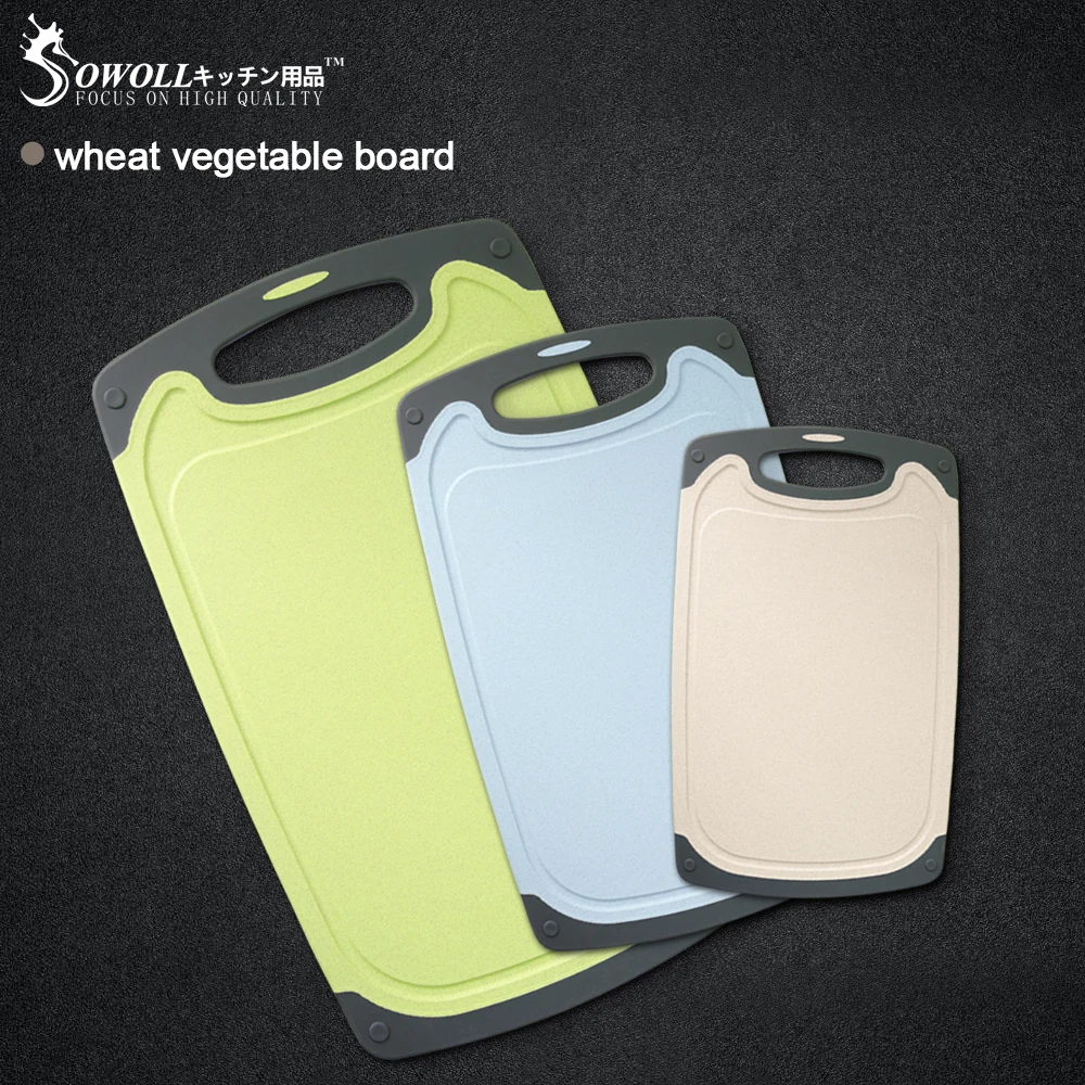 

Household Cutting Board Heat Resistant Chopping Blocks Non Slip Portable Wheat Straw Vegetable Cutting Antibacterial Sowoll