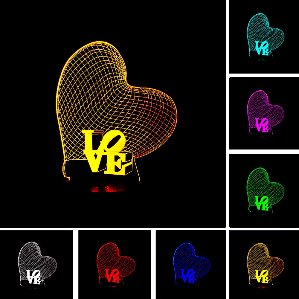 3D сердце любовь светодиодный ночник романтическую атмосферу лампа Освещение Горячие Свадебные украшения любителей и пара и милая подарки