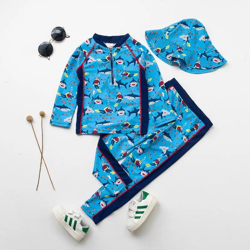 

UPF50 Boys Swimsuits Rash Guards 3-Piece Surfing Diving Suit Bathing Suit Sun Protection Long Sleeve Children's Swimwear for Boy