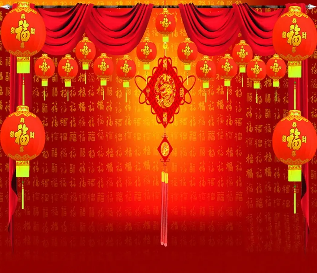 

Chinese Traditional Red Curtain Lantern Photography Backdrops Photo Props Studio Background 5x7ft
