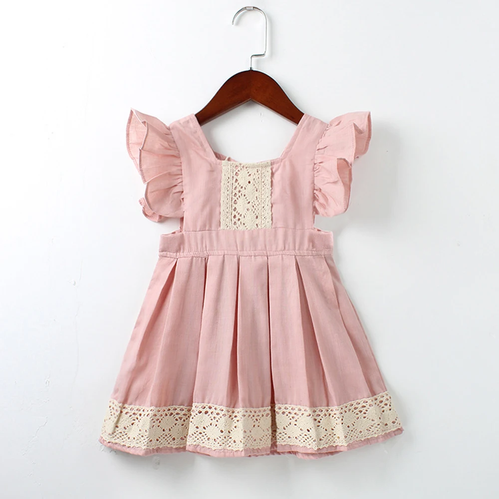 

Summer Little Girls Dresses Fly Sleeve Lace Pink Color Princess