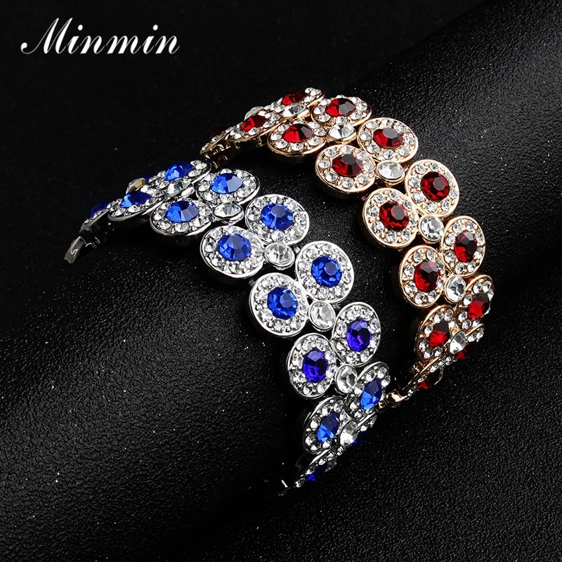 

Minmin Luxury Flower Shaped Rhinestone Bracelets for Women 2 Colors Crystal Bracelets & Bangles Girl Wedding Jewelry 2019 MSL383