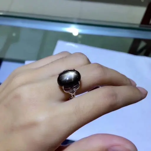 Верность натуральный 10*14 мм Звезда Сапфир кольцо s925 серебро Личность ювелирные украшения для женщин вечерние натуральный черный драгоценный камень