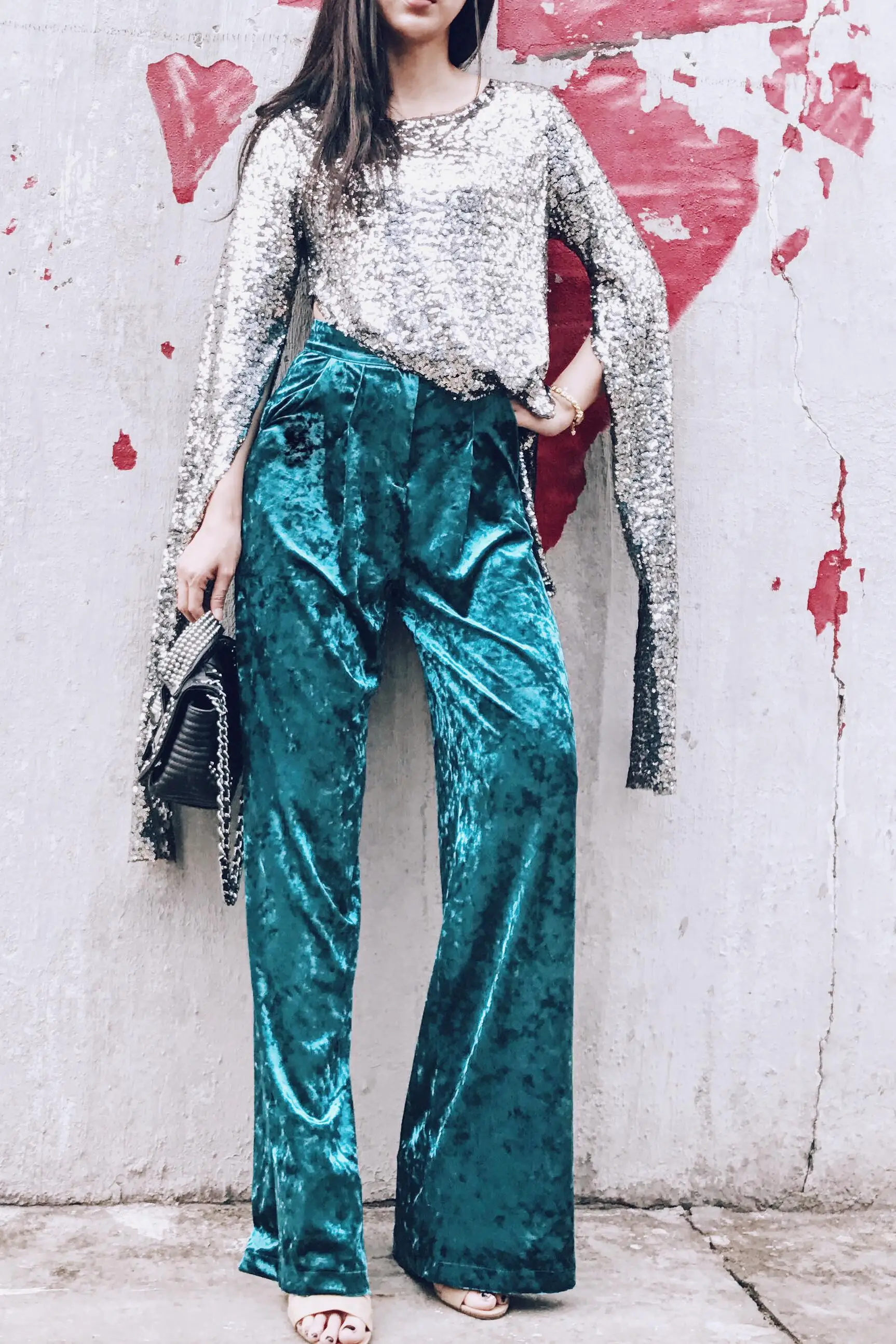 wide leg velour tracksuit
