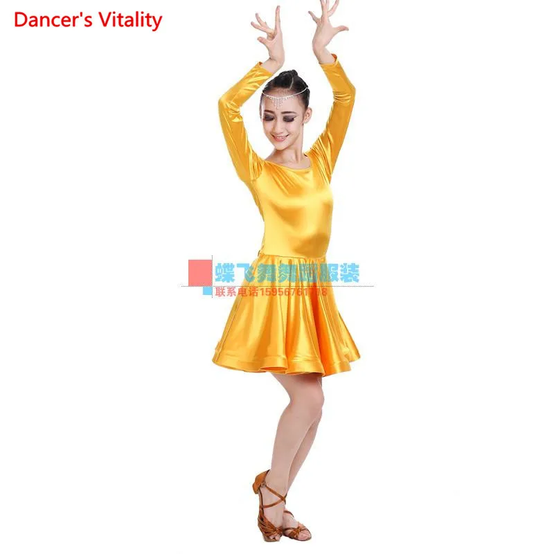 2018 новый детский Костюмы для латиноамериканских танцев платье для танцев мигает атласное платье черный/красный/синий/желтый Дети/Обувь