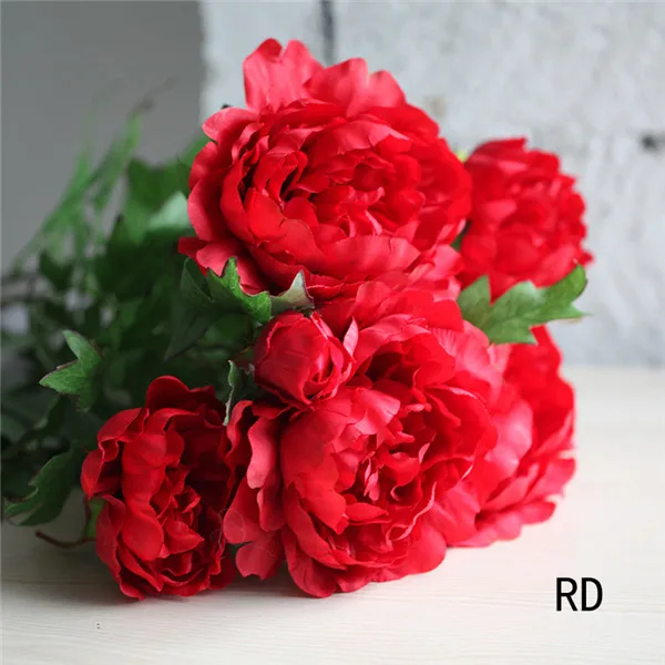 Искусственные цветы Пион Букет Шелковая Роза свадебное оформление букета свадебный цветок для украшения дома аксессуары - Цвет: RD