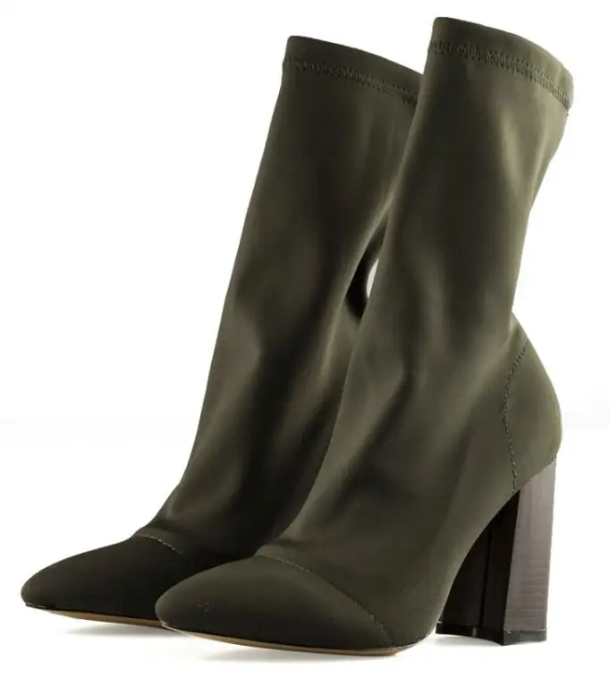Eilyken/Модные ботильоны с эластичным носком на высоком массивном каблуке; Стрейчевые женские осенние пикантные ботиночки; женские туфли-лодочки с острым носком - Цвет: green