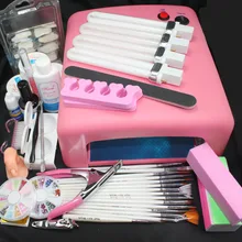 Pro 36W UV GEL Dryer Timer Lamp Cutter Sanding Buffer Block Nail Art Tips Tools Kit Set Russia