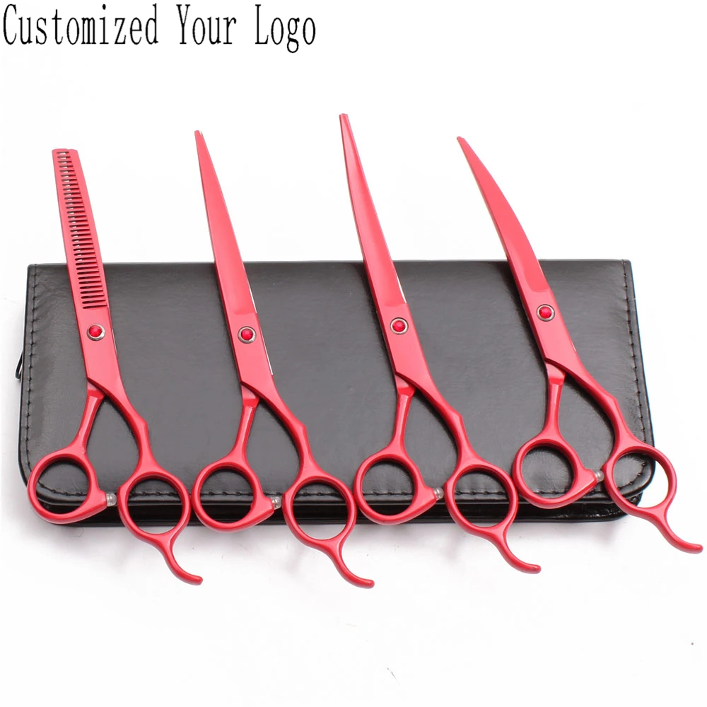 

7" Customized Brand Red Stainless Dog Grooming Scissors Cutting Scissors Thinning Shears Up&Down Curve Scissors Pet Shears C3100