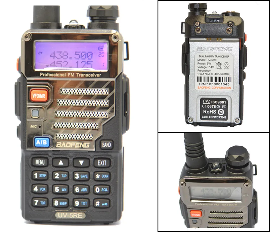 Radio sets New Black BAOFENG UV-5RE VHF/UHF Dual Band ham two way Radio amateur walkie talkie + Speaker Mic Telecom Parts