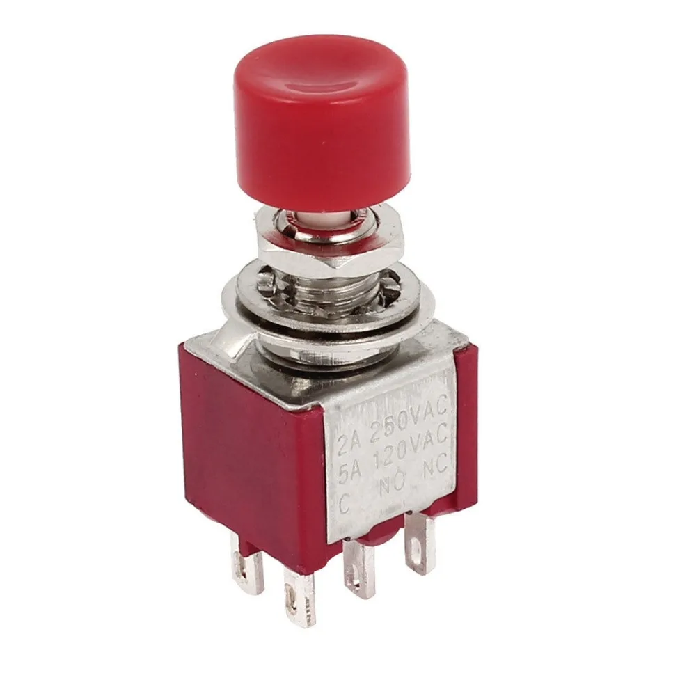 Red 6 Pin DPDT ON/ON Momentary Push Button Switch AC 120V 5A 250V 2Ain