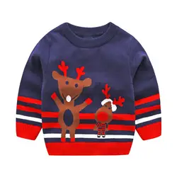 Рождественский свитер с рисунком оленя для мальчиков, плотный детский вязаный пуловер, одежда, свитера для маленьких мальчиков