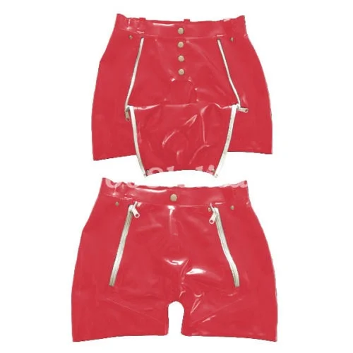Latex Rubber Men Sexy Red Shorts Boxer Shorts With Zipper Size XXS XXLin Teddies & Bodysuits