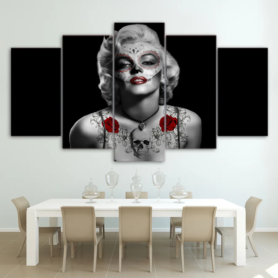 Drop Shipping Hd Printed Marilyn Monroe Tattoo Red Rose Painting