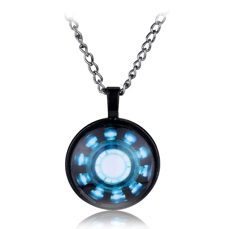 Iron Man Arc Reactor Cosplay Glass Cabochon Necklace Logo pendant Jewelry gift Sweater Chain