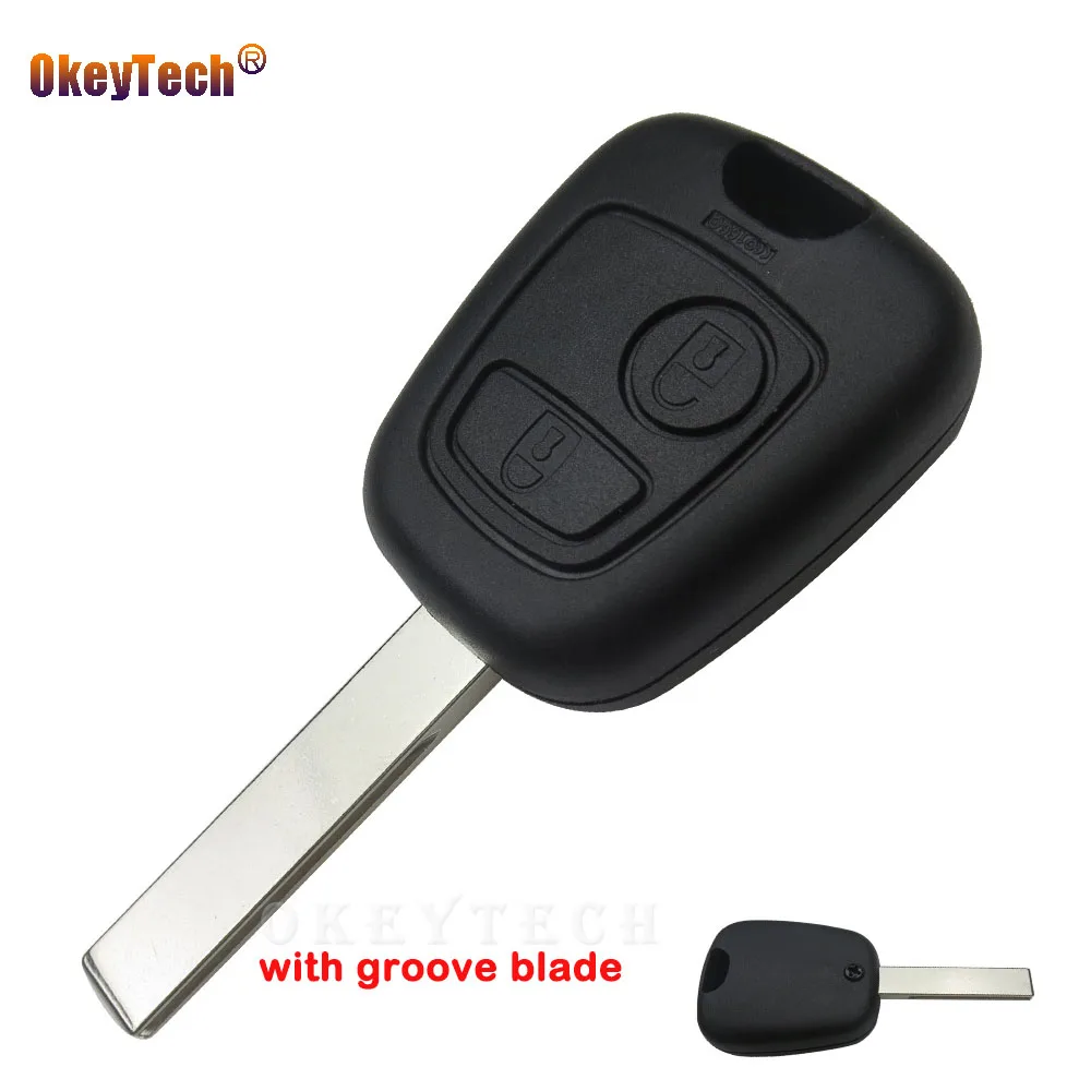 

OkeyTech 2 Button Replacement Remote Key Shell for Peugeot 407 D05 Auto Car Key Blank Cover Fob Case with Groove Uncut Blade